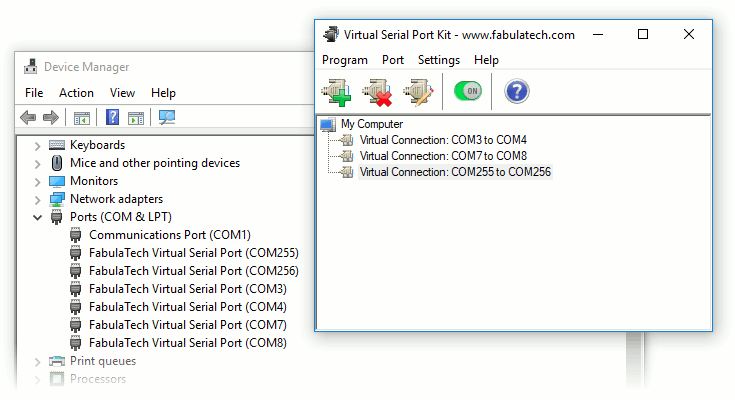 Virtual COM ports created by Virtual Serial Port Kit