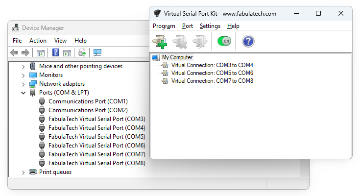 Virtual COM ports created by Virtual Serial Port Kit
